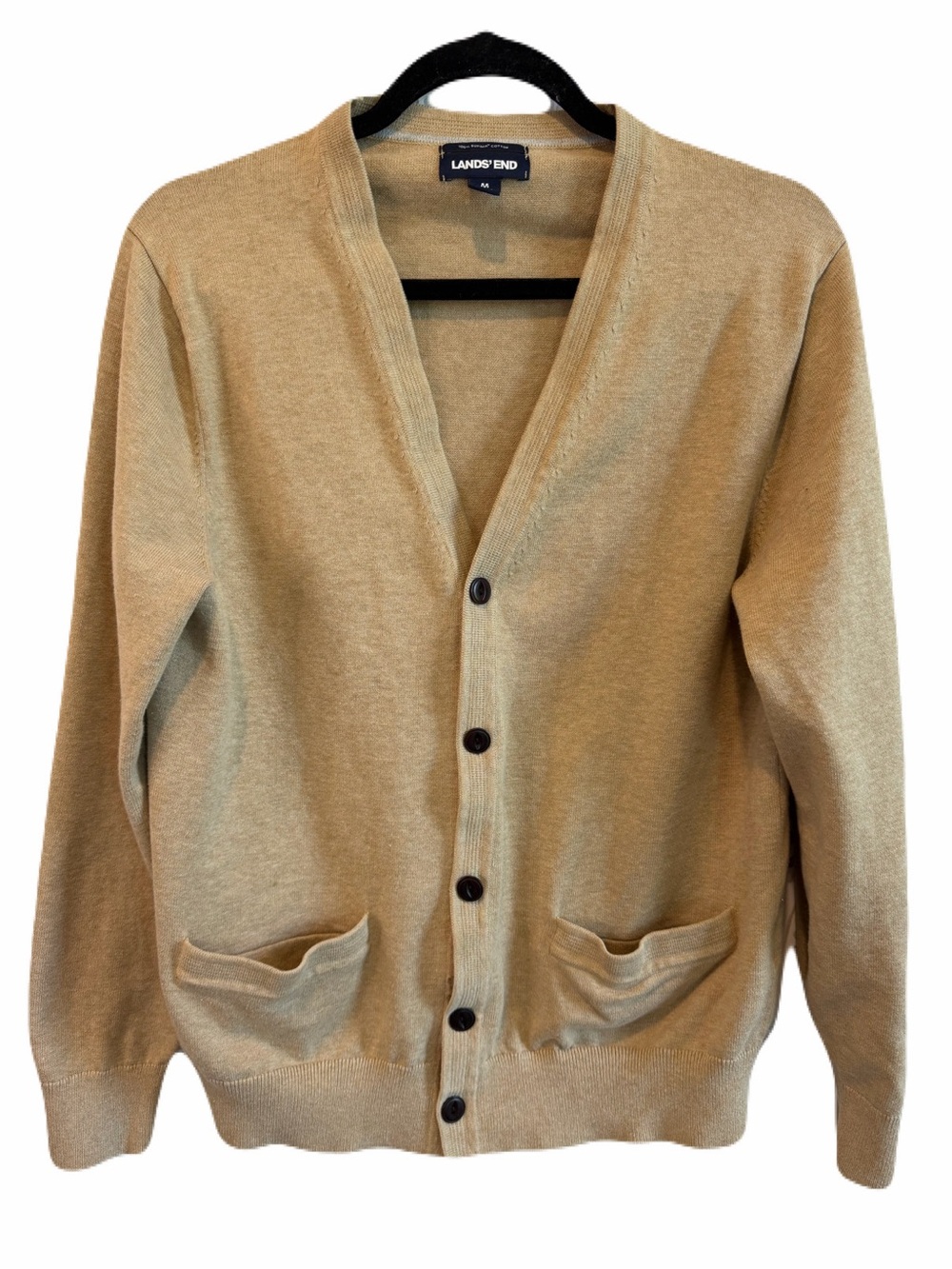 Lands’ End 100% Supima Cotton Button Down Cardigan Sweater Tan / Beige Medium